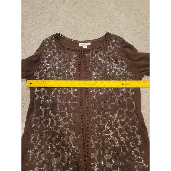 Coldwater Creek Cardigan Sweater Set W/Tank Brown Sequin 3/4 Sleeve Women's Lg - Picture 8 of 12